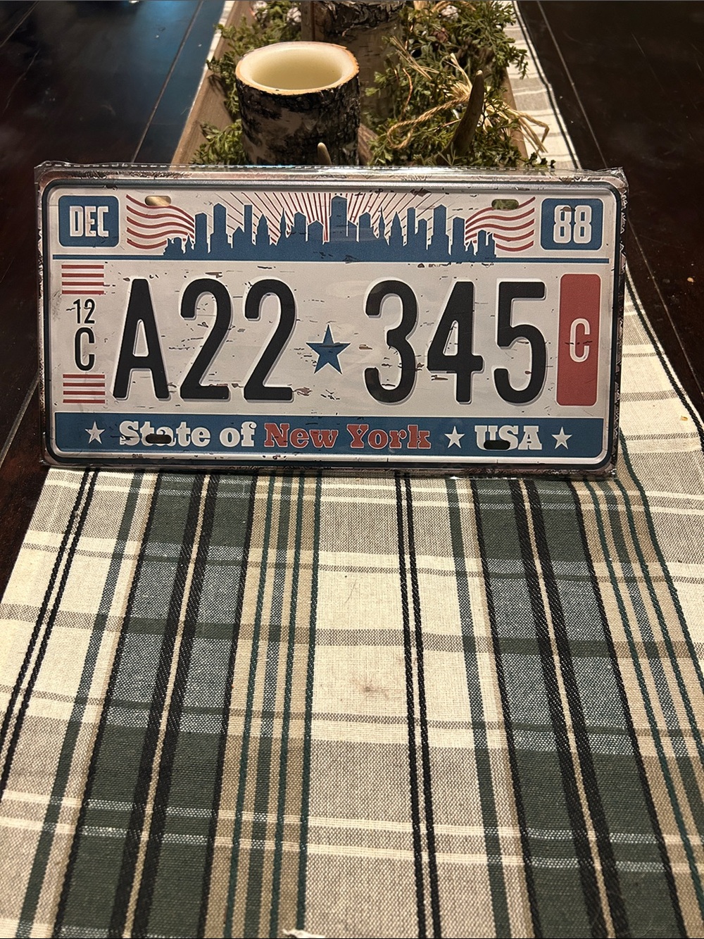 Vintage Style New York License Plate Sign - Red White Blue